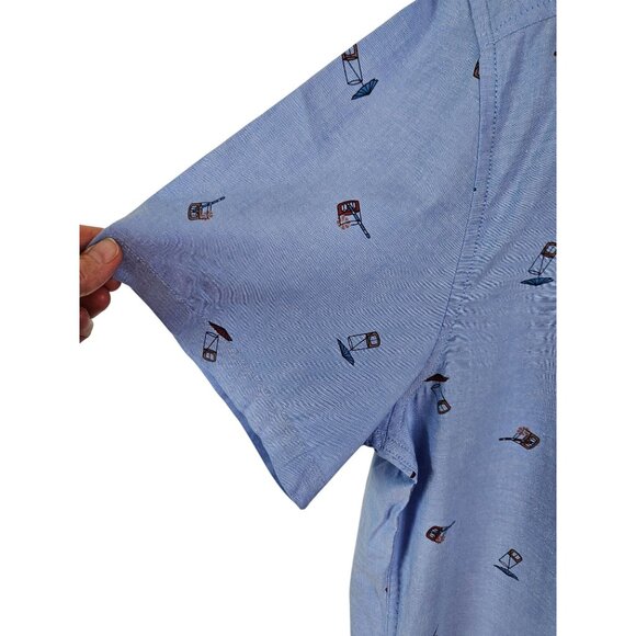 Goodfellow & Co Mens Blue Short-Sleeve Button-Up Shirt Umbrella Drink Print XXL - Picture 6 of 9